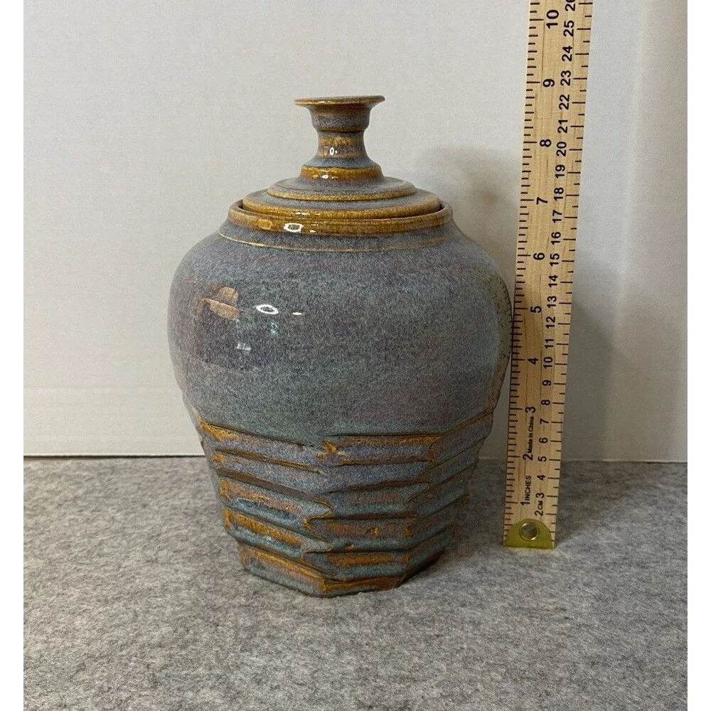 Vintage Studio Pottery Lidded Jar Signed Kaffing 65 Earthy Vase Stoneware Vessel